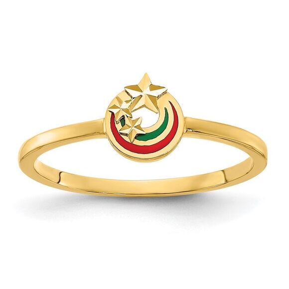 Kazi Luxury 14k Yellow Gold Enameled with Diamond-cut Stars Ring